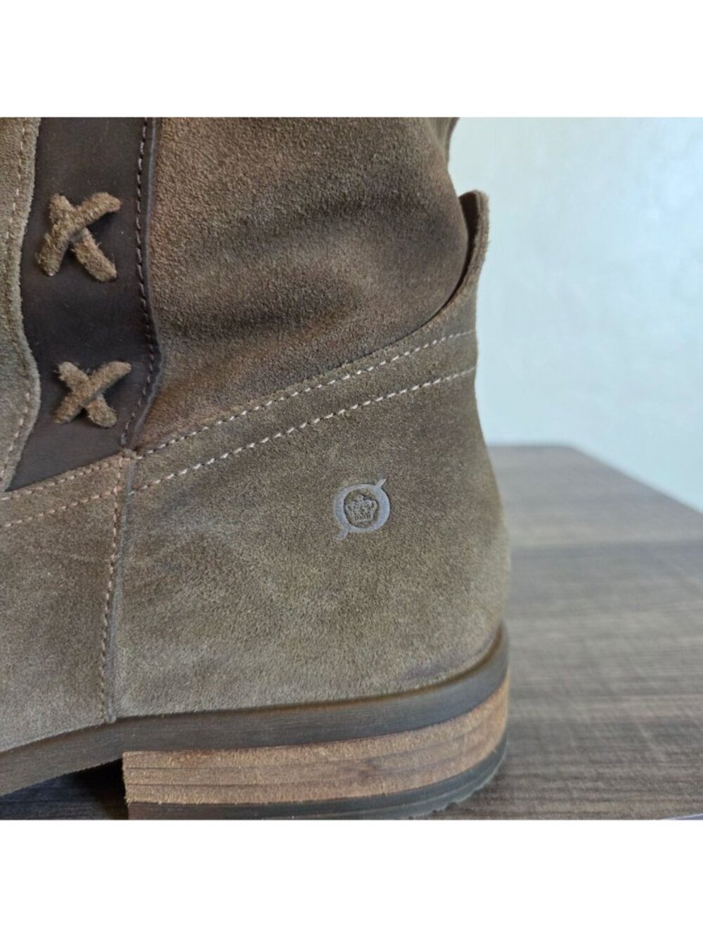 Born Suede Distressed Albi Tall Riding Boots Brown 8.5 Western Boho Cross Stitch - Picture 4 of 12